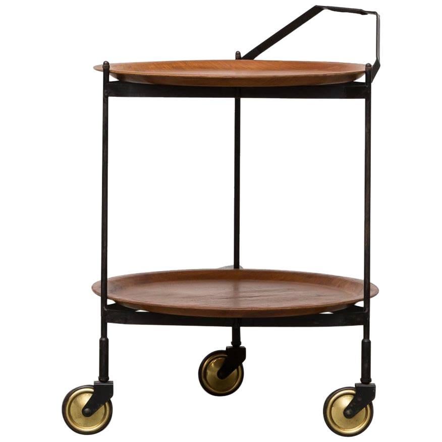 Midcentury Rolling Cart with Removable Teak Trays