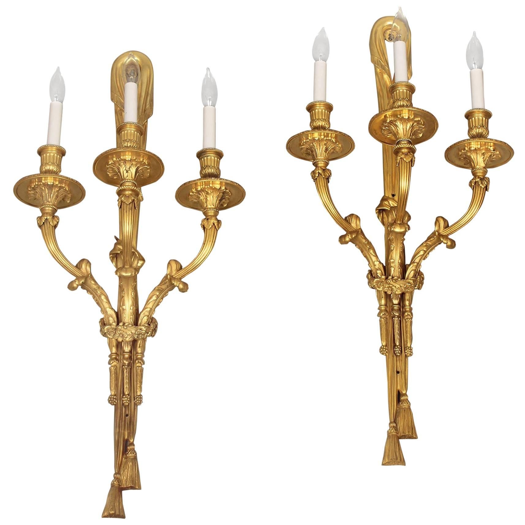 Excellent Pair of Early 20th Century Gilt Bronze Sconces by Caldwell For Sale