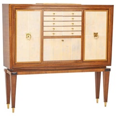 Elegant French Art Deco Walnut and Shagreen  Bar Cabinet