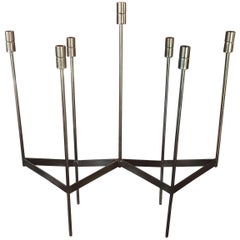 Vintage Midcentury Iron Candelabra Candle Holder Brutalist Sculpture Art