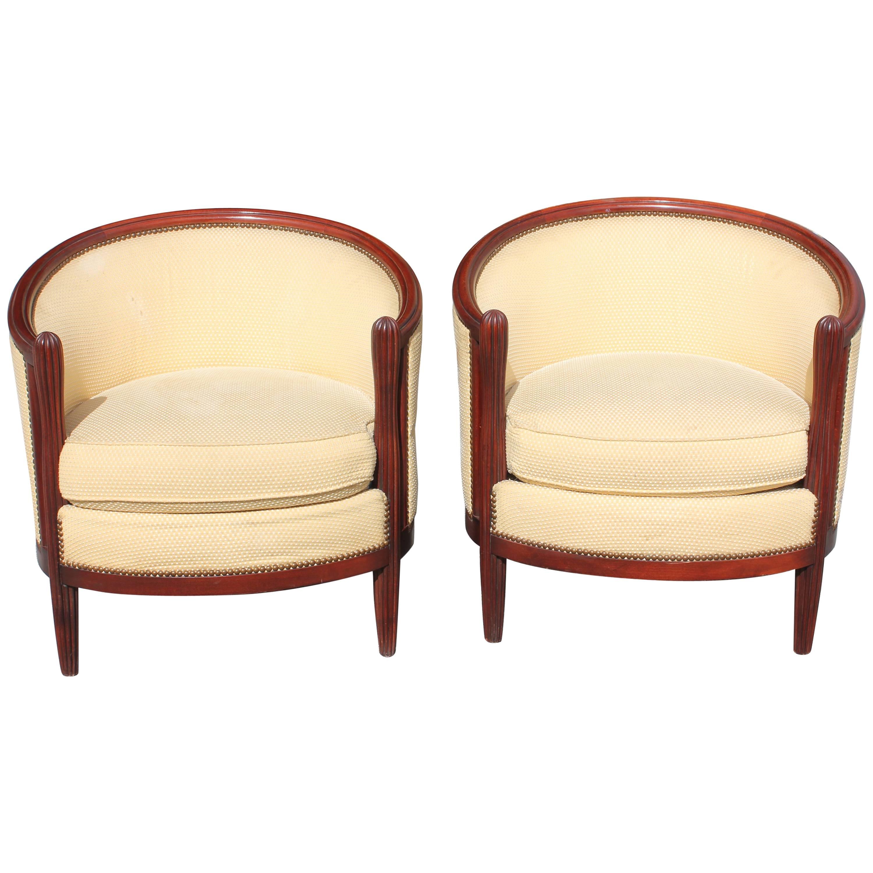Pair of French Art Deco Club Chairs Mahogany Attributed by Paul Follot
