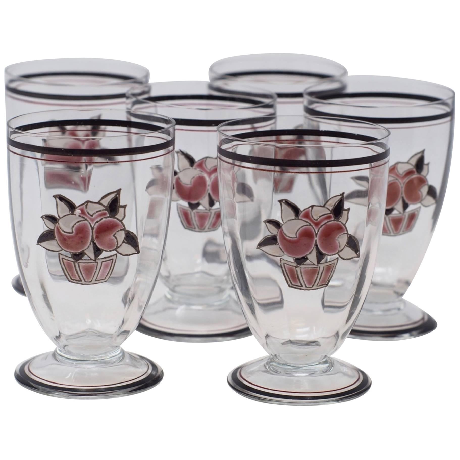 Set of Six Goupy Enameled Beverage Glasses