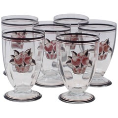 Set of Six Goupy Enameled Beverage Glasses