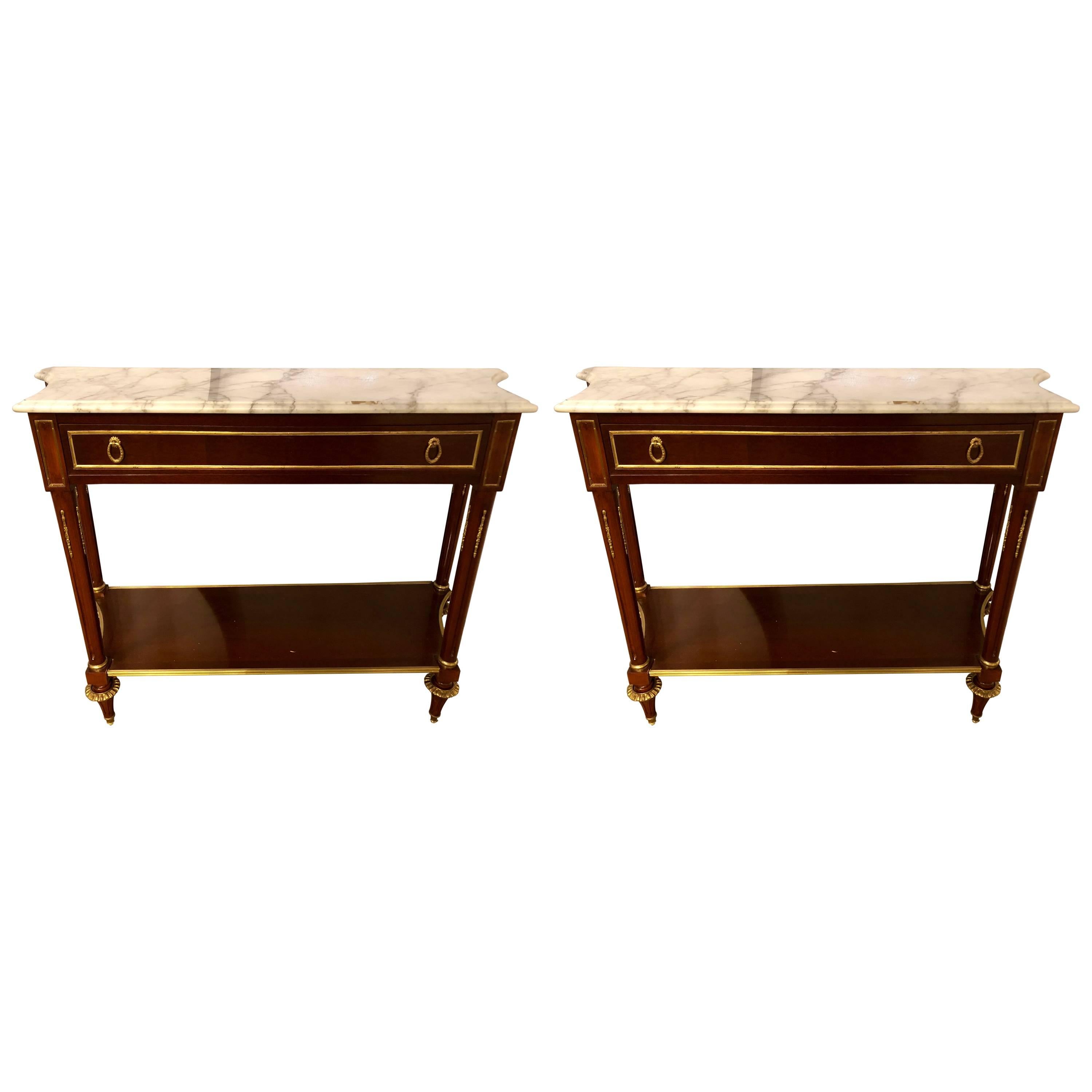 Pair of Louis XVI Style Mahogany Consoles Fashioned after Maison Jansen