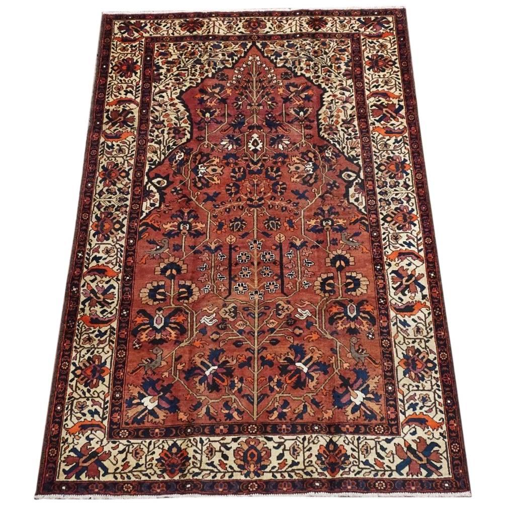 Unusual Persian Bakhtiari Prayer Rug with Bird Design, circa 1940 For Sale