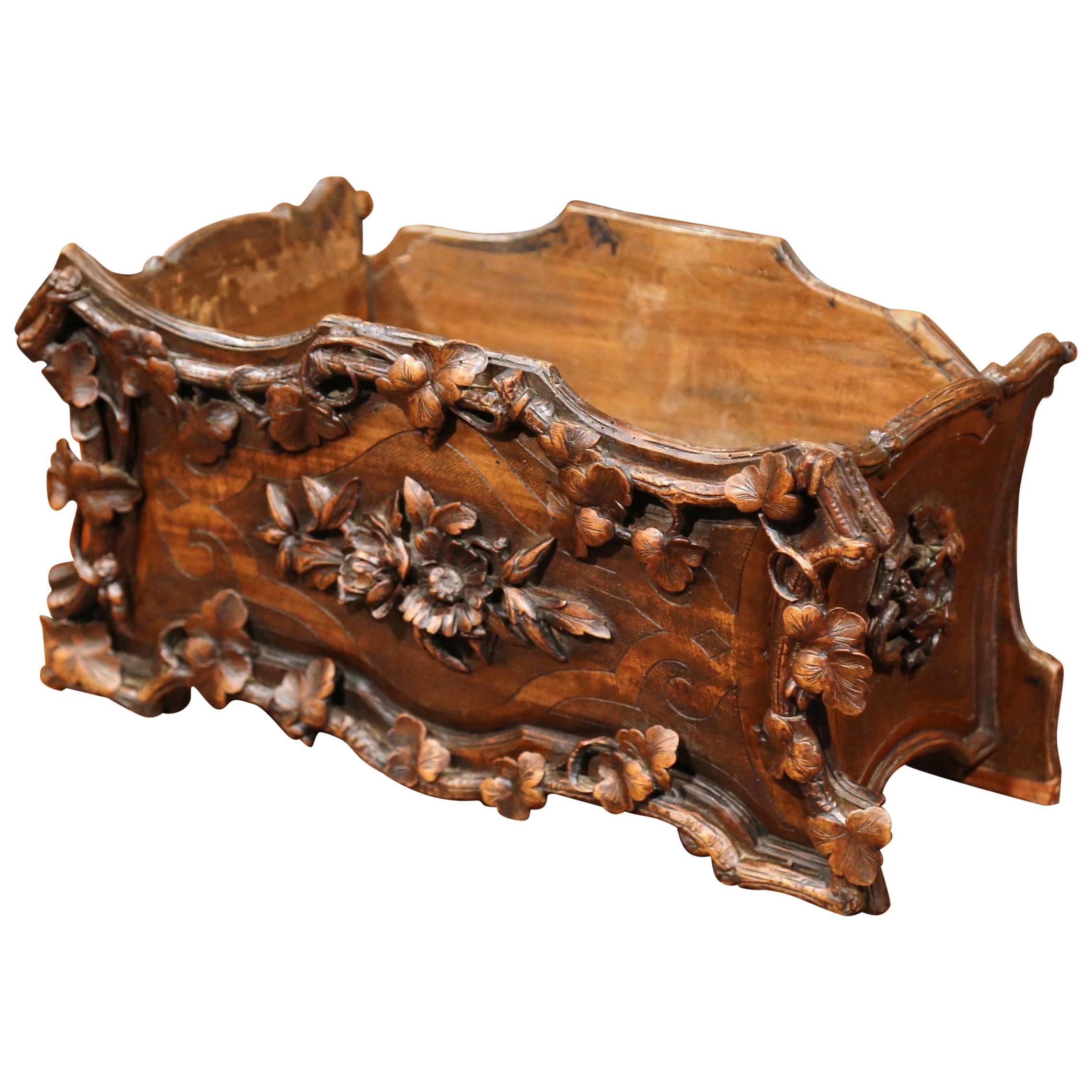  19th Century French Carved Walnut  Black Forest Jardiniere with Marquetry 