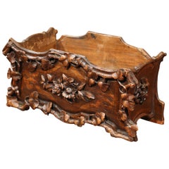 19th Century French Carved Walnut  Black Forest Jardiniere with Marquetry