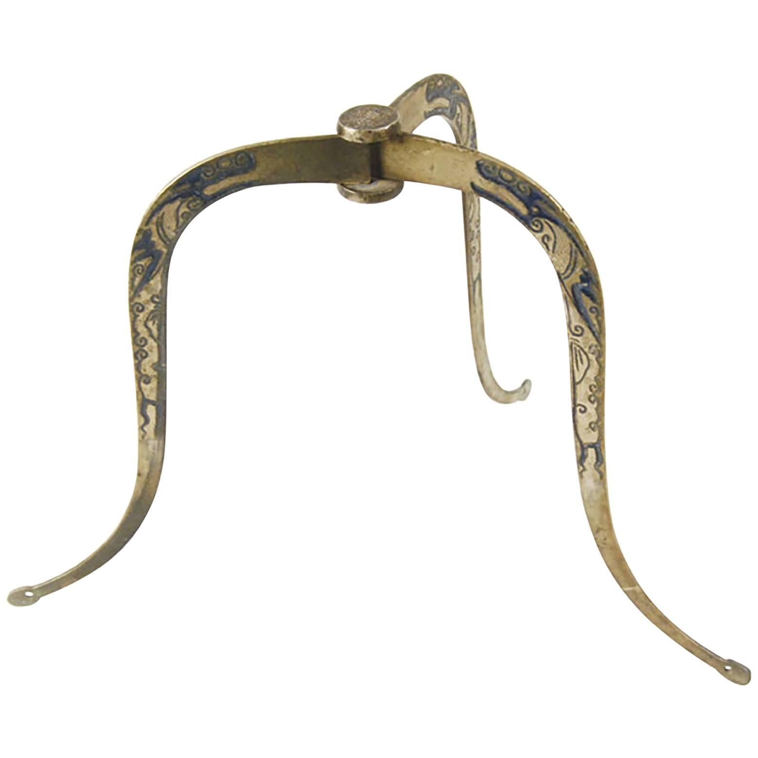 Chinese Baitong Etched Brass Folding Hat Stand, c. 1850 For Sale