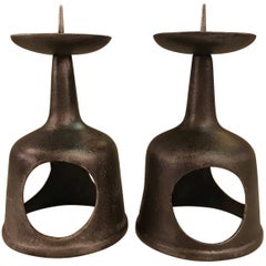 Vintage Pair of Japanese Cast Iron Candlesticks