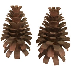 Pair of Bronze Pine Cone Motif Candleholders