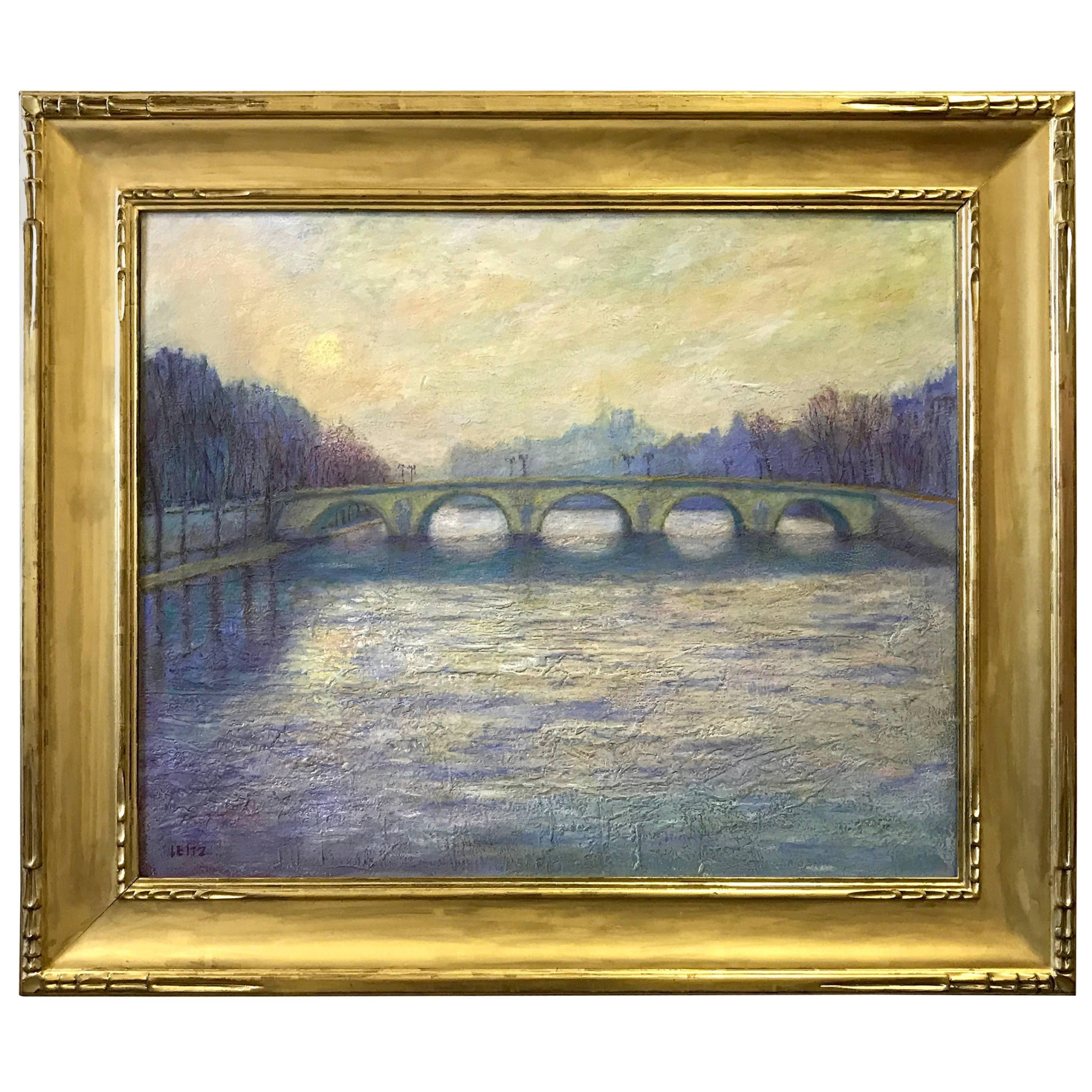 Jeffrey Leitz Signed Painting Le Pont Royal Paris Oil on Belgian Linen