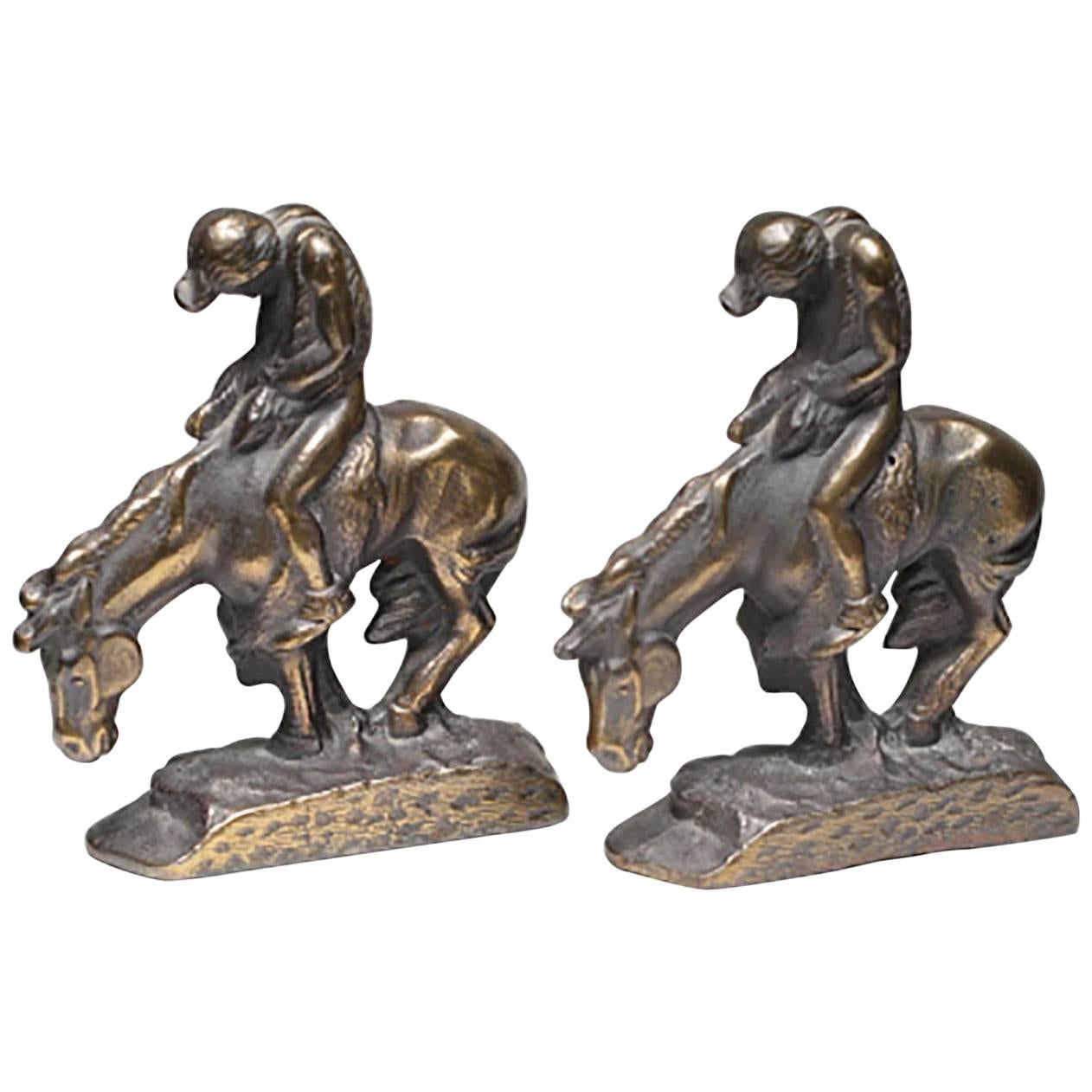 Early 20th Century Solid Bronze "End of the Trail" Bookends, circa 1940s