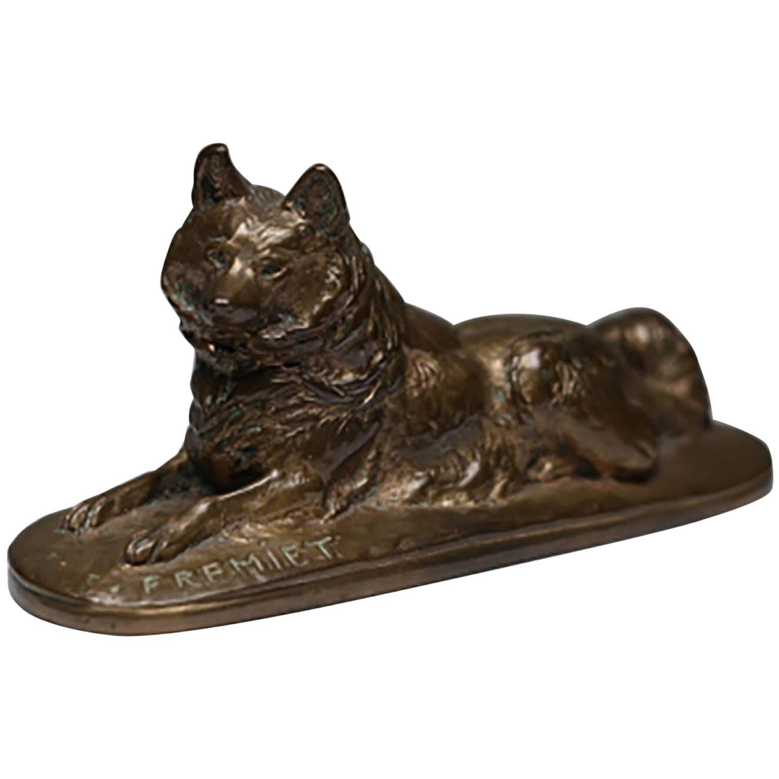 19th Century Signed Fremiet Bronze Dog, circa 1800s
