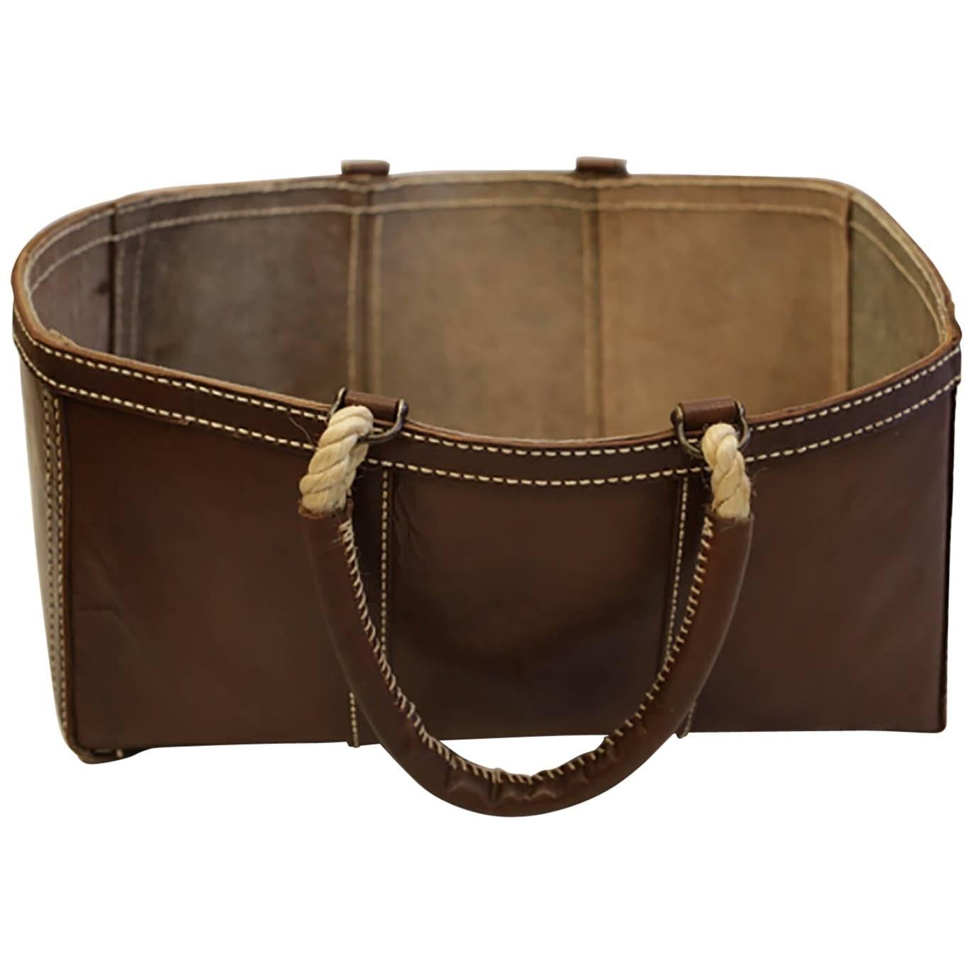 Buffalo Leather Log Blanket Bag with Bronze Fitting and Natural Rope Handles