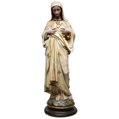 Midcentury French Virgin Mary Plaster Sculpture, circa 1950s