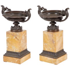 Pair of 19th Century, Italian Bronze and Marble Tazzas
