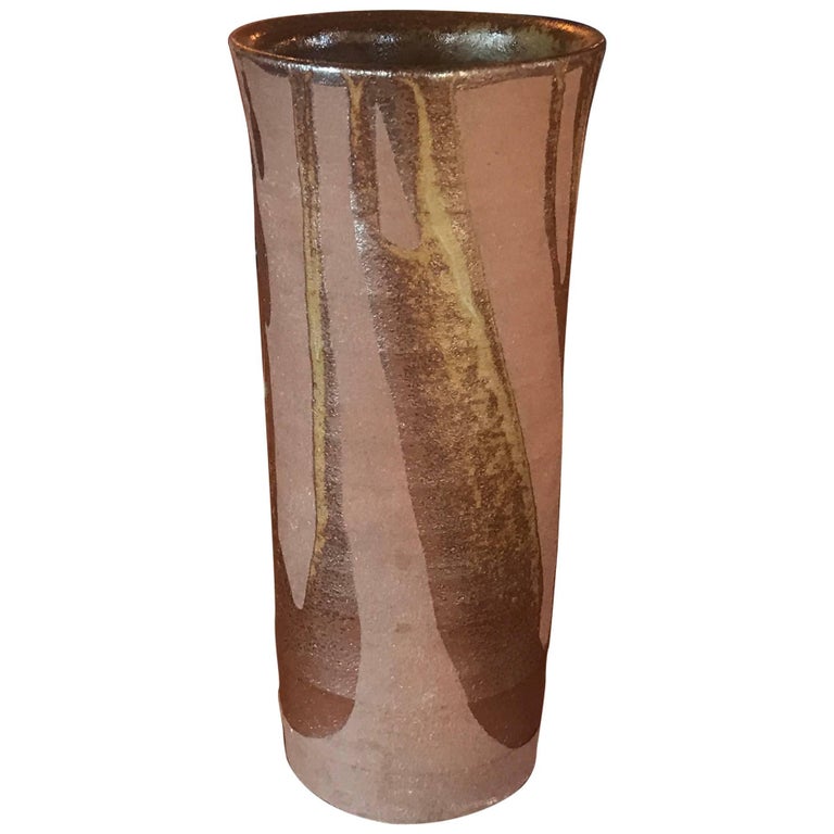 Tall Vintage Ceramic Midcentury Abstract Glazed Vase Pot Pottery Art