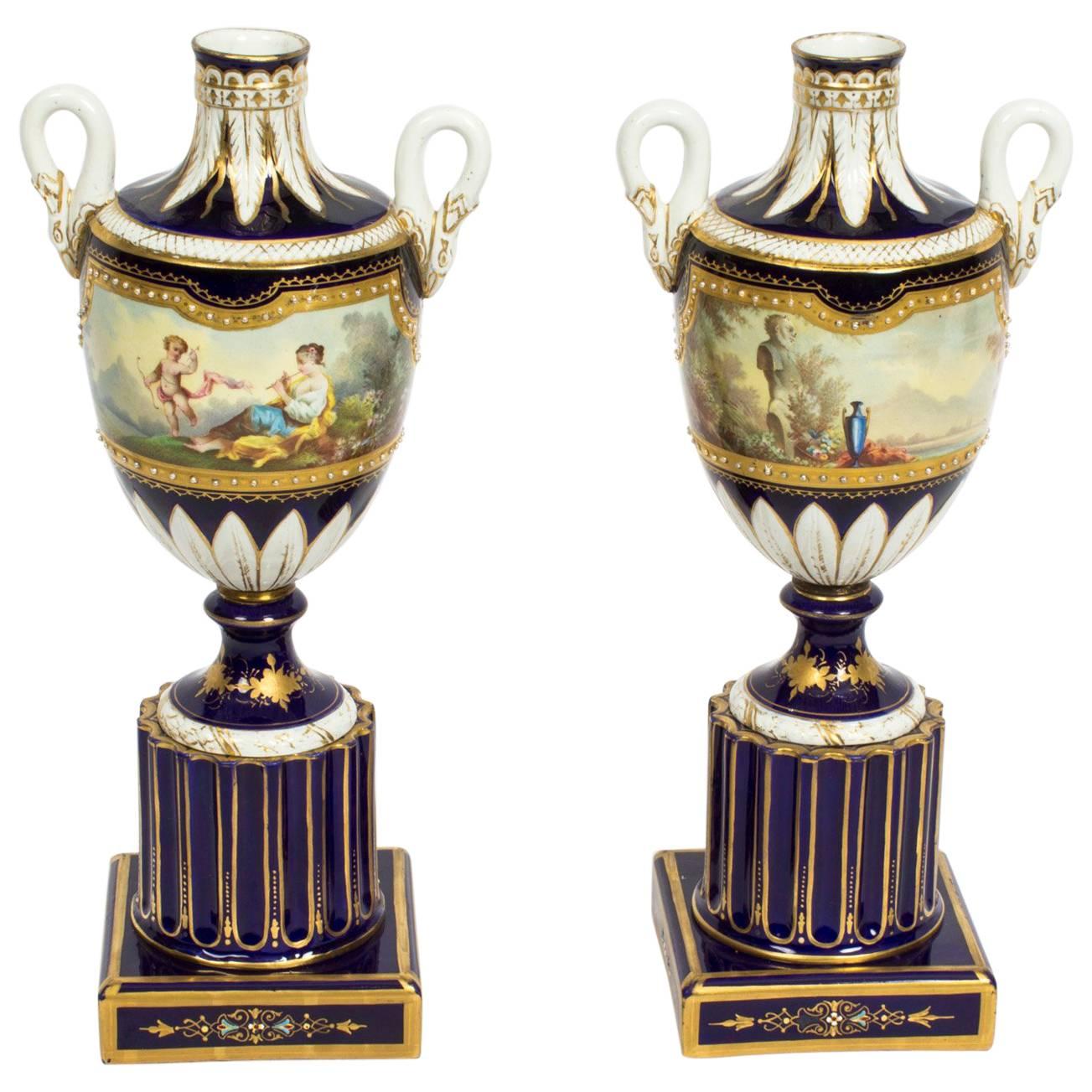 Antique Pair of French Sevres Porcelain Vases, 19th Century