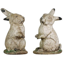Pair of 20th Century English White Rabbit Garden Statues