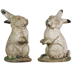 Vintage Pair of 20th Century English White Rabbit Garden Statues