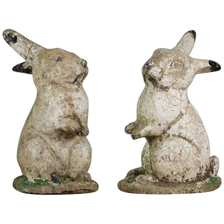 Pair of 20th Century English White Rabbit Garden Statues at 1stDibs
