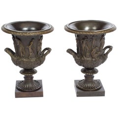 Antique Pair of Grand Tour Borghese Bronze Campana Urns, 19th Century