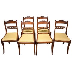 Good Set of Six Well Carved Regency Sabre Leg Chairs