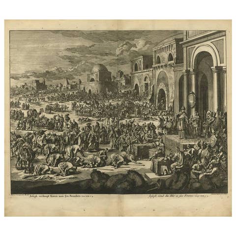 Antique Bible Print Joseph Selling Grain to His Brothers by J. Luyken, 1743