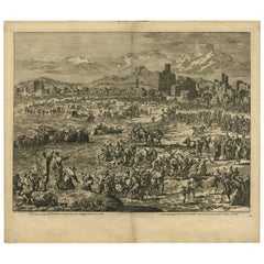 Antiker antiker Bibeldruck „Second Plague of Egypt“ von J. Luyken, 1743