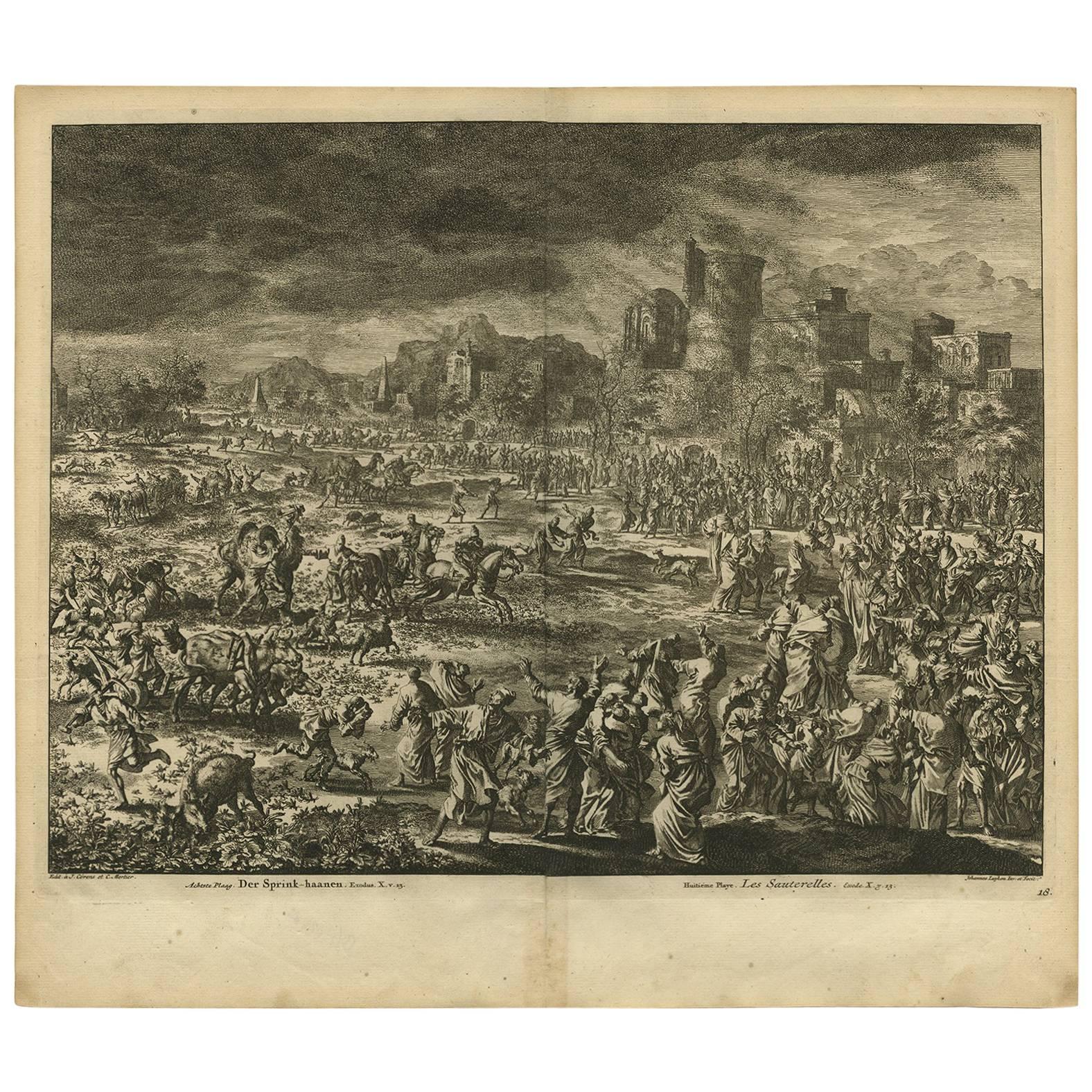 Antique Bible Print Eighth Plague of Egypt from the Bible Sacra, 1743 For Sale