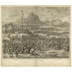 Antiker antiker Bibeldruck „Kinder Israels gathering the Manna“ von J. Luyken, 1743