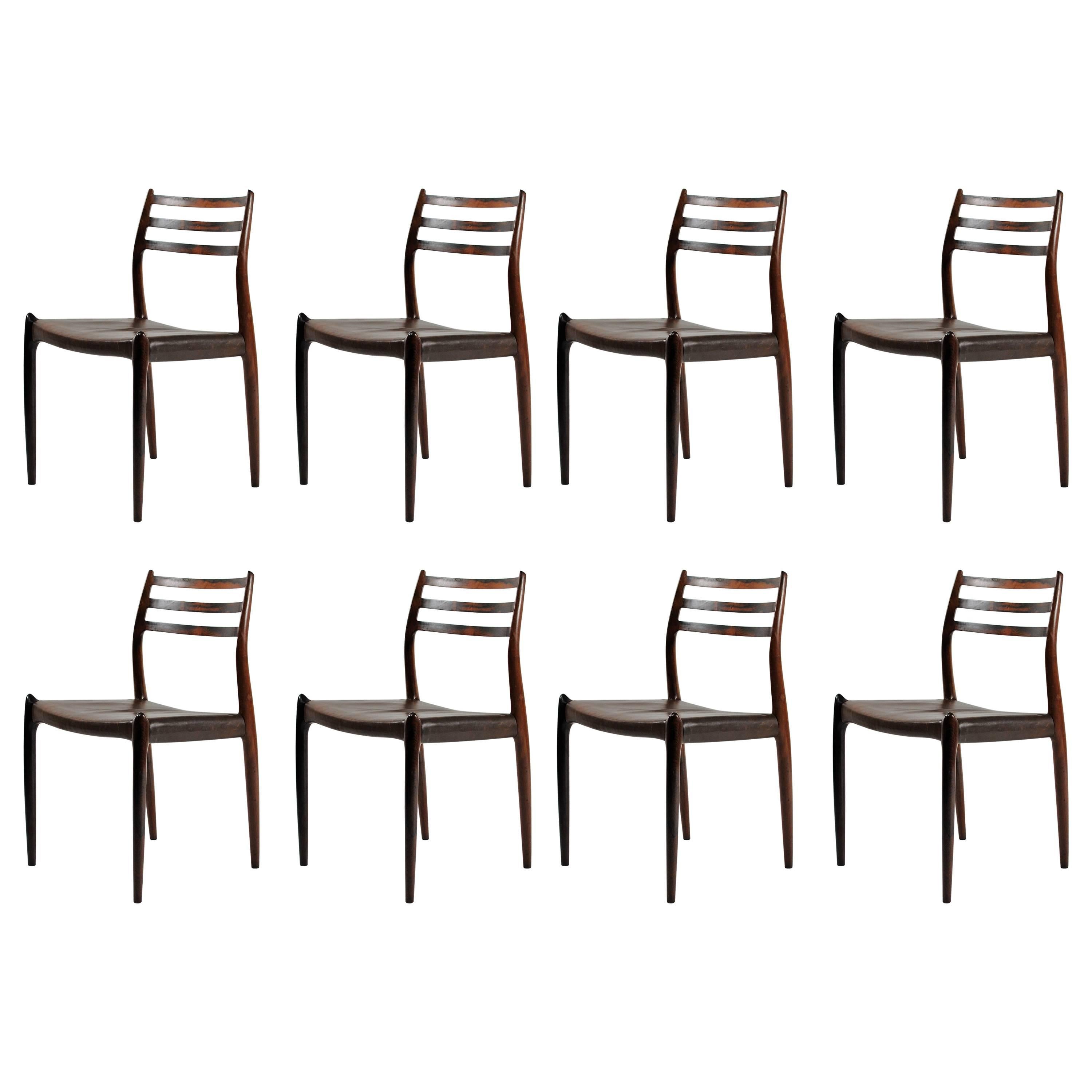 1950s Niels Moller Eight Restored Dining Chairs in Rosewood - Custom Upholstery