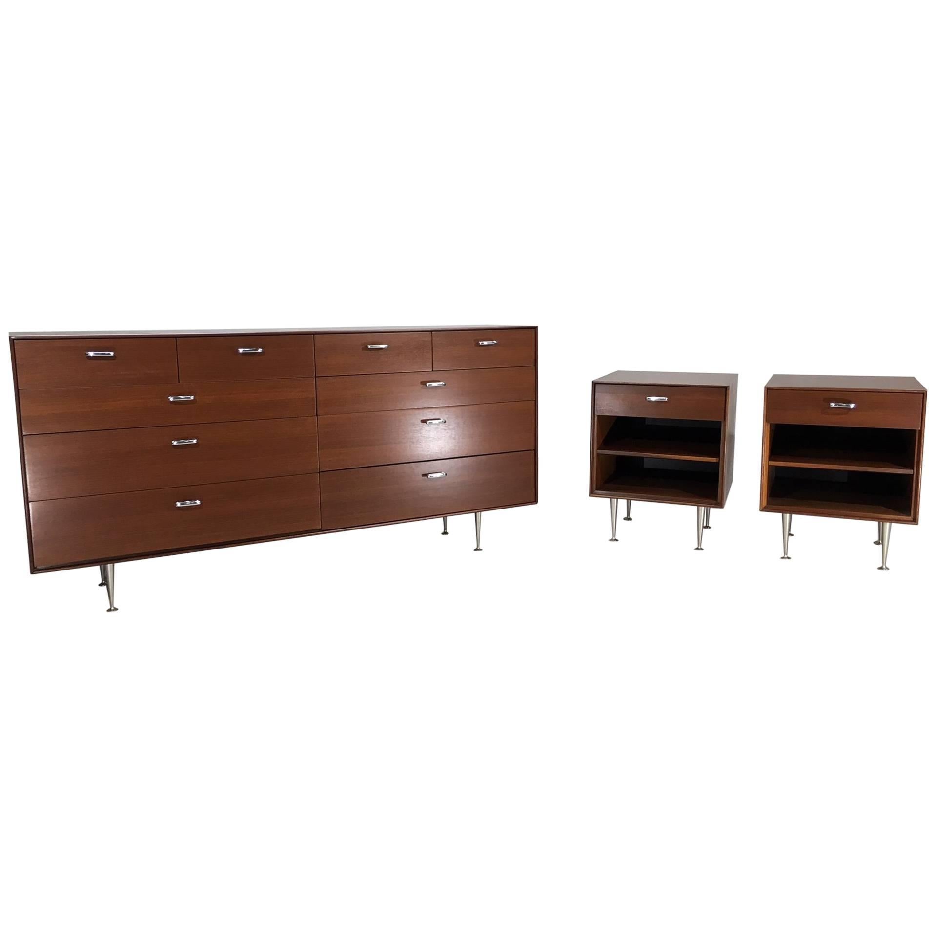 George Nelson for Herman Miller Thin Edge Dresser & Nightstands Suite in Walnut