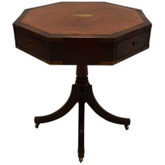 Antique Mahogany Leather Top Military Style Drum Table