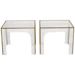 1970s Pair of Perspex and Brass Side Tables