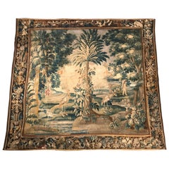Large 18th Century French Aubusson Tapestry with Trees Birds and People