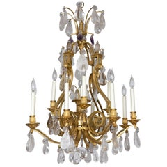 French Rock Crystal and Gilt Bronze Twelve-Light Chandelier