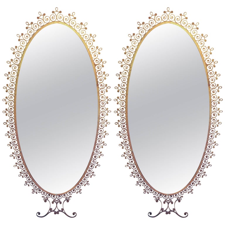 Italian 1940s Pair of Metal Gold Leaf Frame Mirrors by Pierluigi Colli at 1stDibs