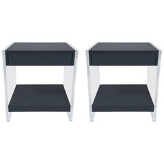 Custom Acrylic and Faux Shagreen Wrapped End Tables