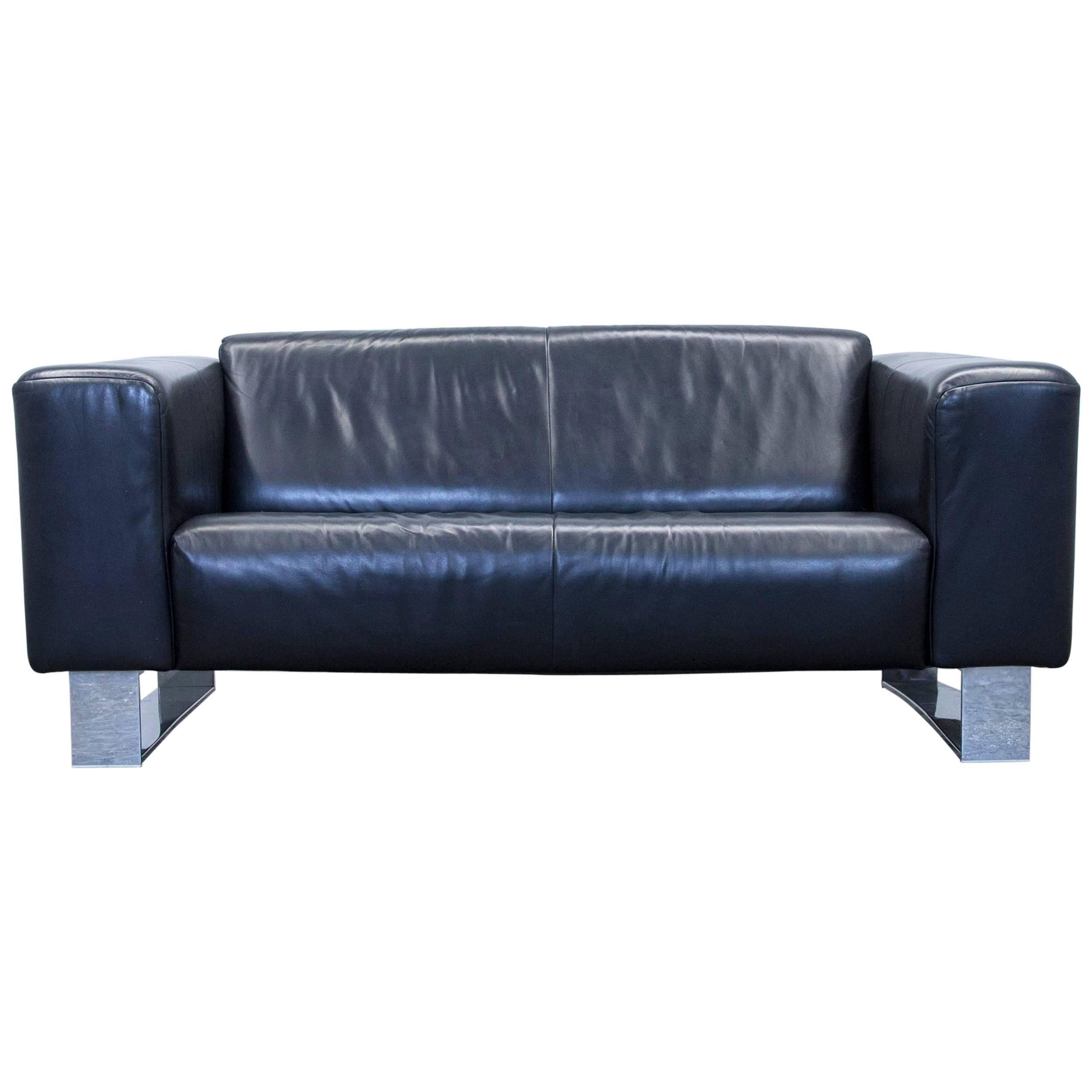 Rolf Benz Bmp Designer Sofa Leather Black Two-Seat Couch Modern