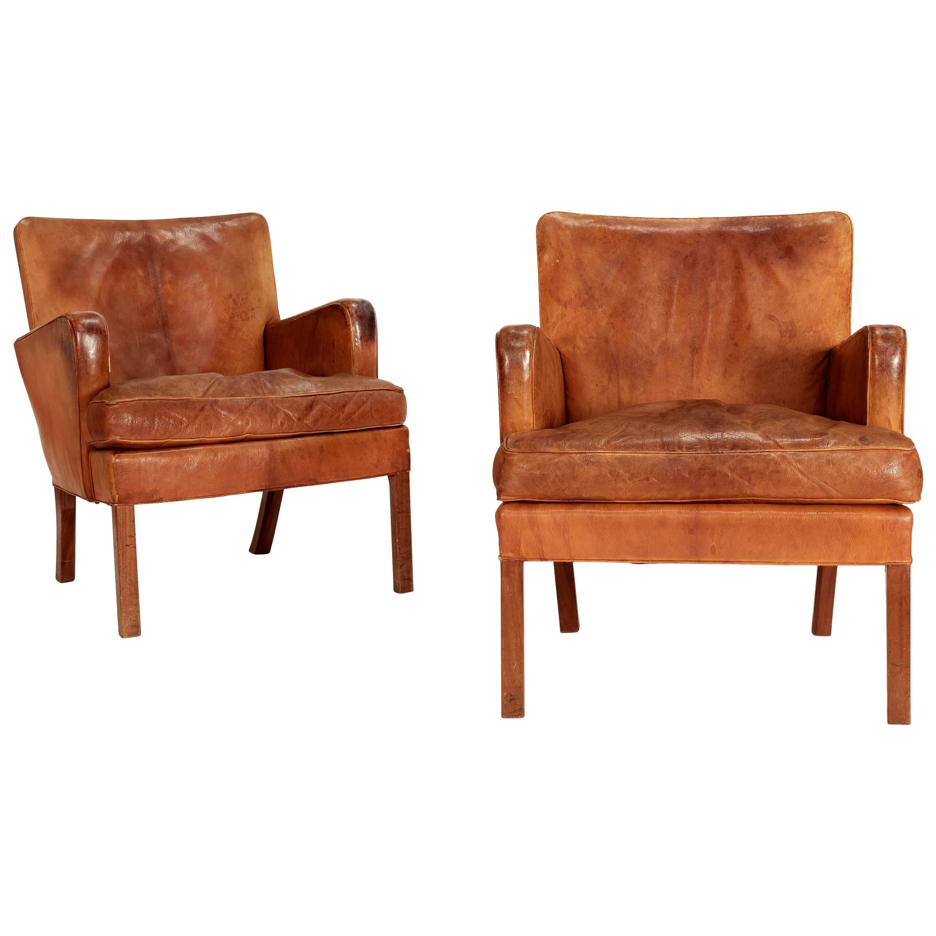Pair of Rare Lounge Chairs by Kaare Klint For Sale