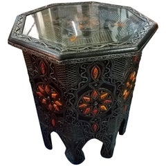 Marrakech Moroccan Camel Bone Side Table, Orange Dye Bone