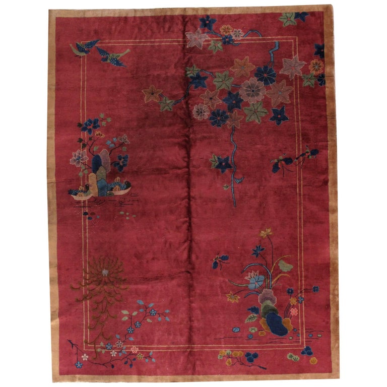 Handmade Antique Art Deco Chinese Rug, 1920s For Sale at 1stdibs