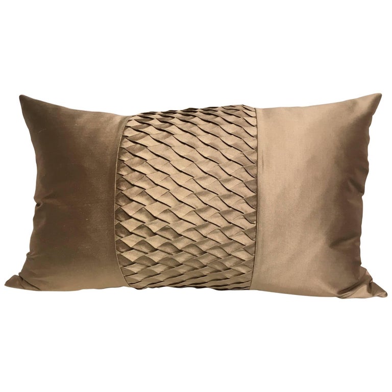 Silk Cushion Pleated Centre Stripe Detail Color Platinum For Sale at