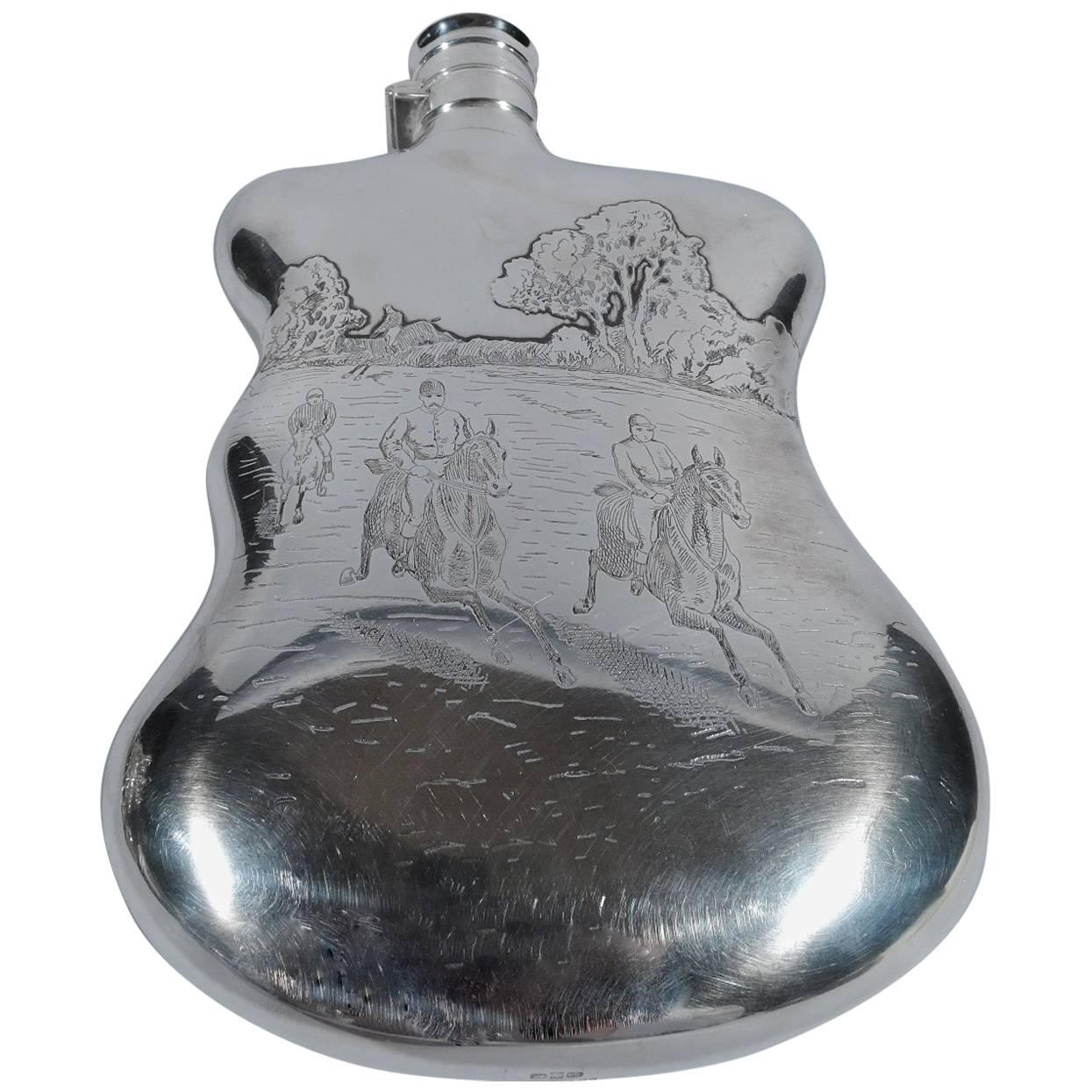 Antique Victorian Sterling Silver Fox Hunt Flask by Gorham
