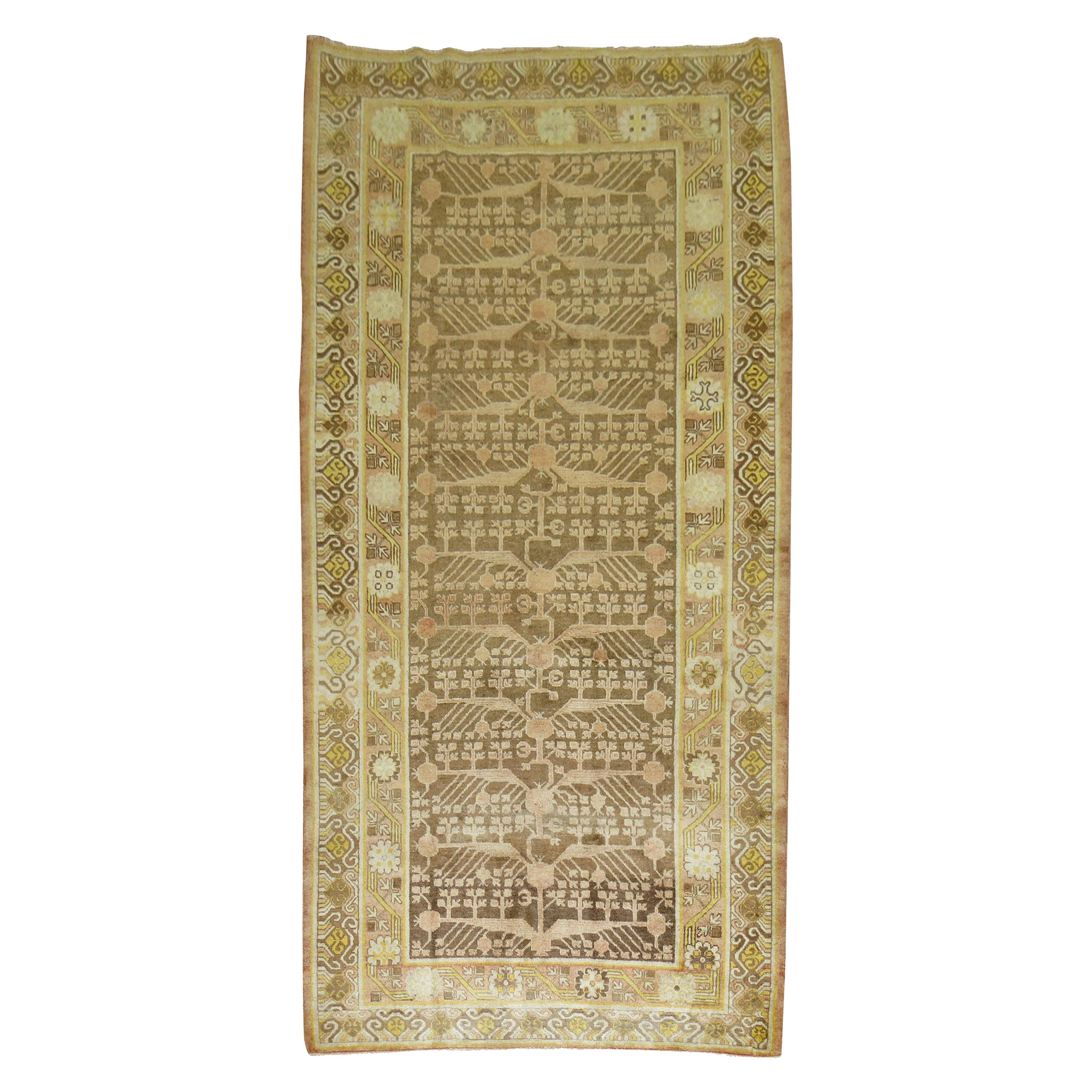 Colección Zabihi Tamaño Galería Alfombra Marrón Amarillo Khotan Diseño Granada