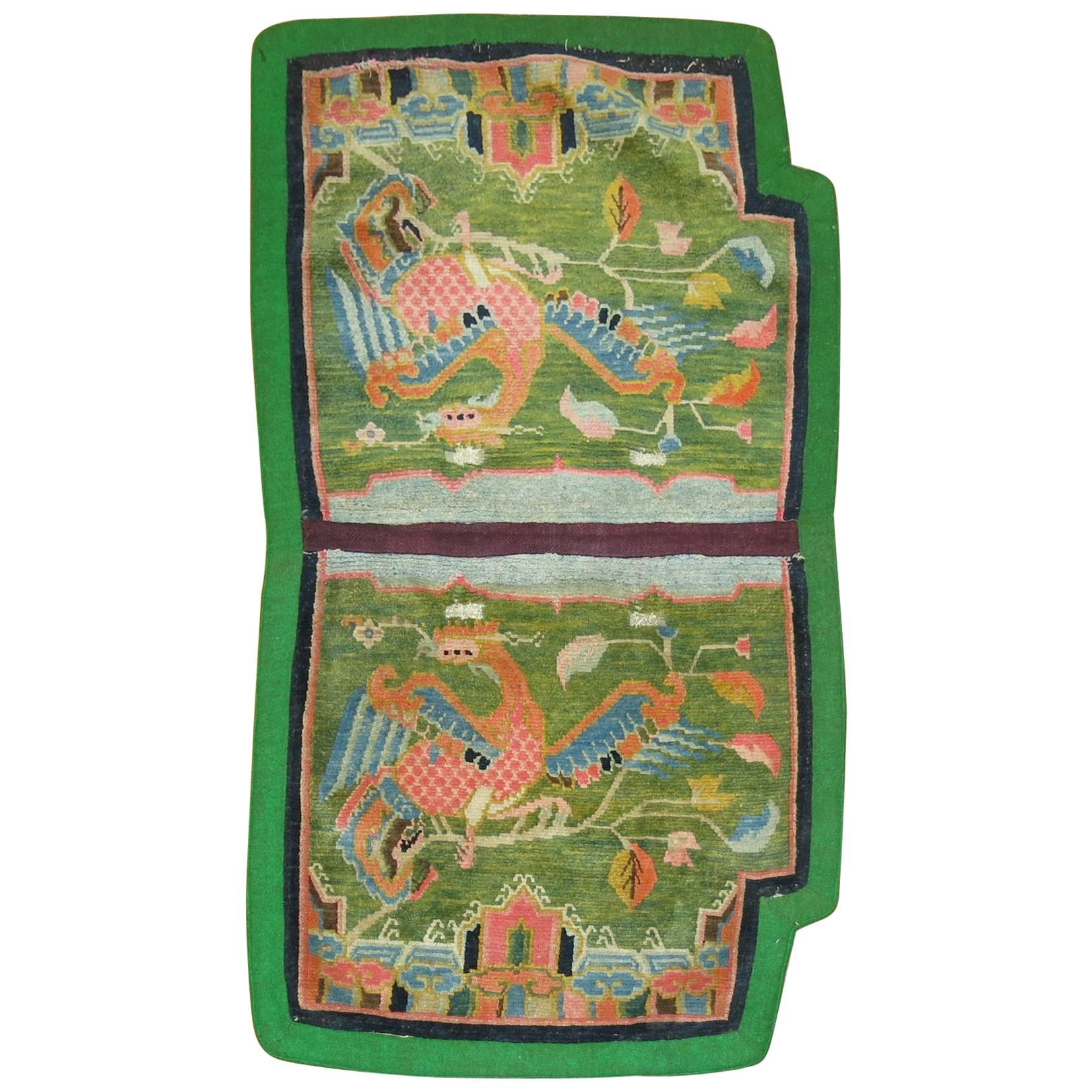 Tibetan Textile Rug in Bright Apple Green