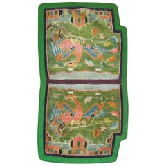 Antique Tibetan Textile Rug in Bright Apple Green