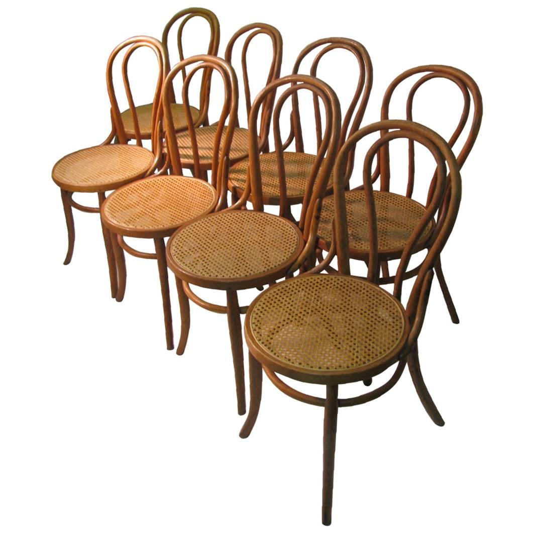 Twenty 19th Century Bent Wood Cafe Dining Chairs with Caned Seats