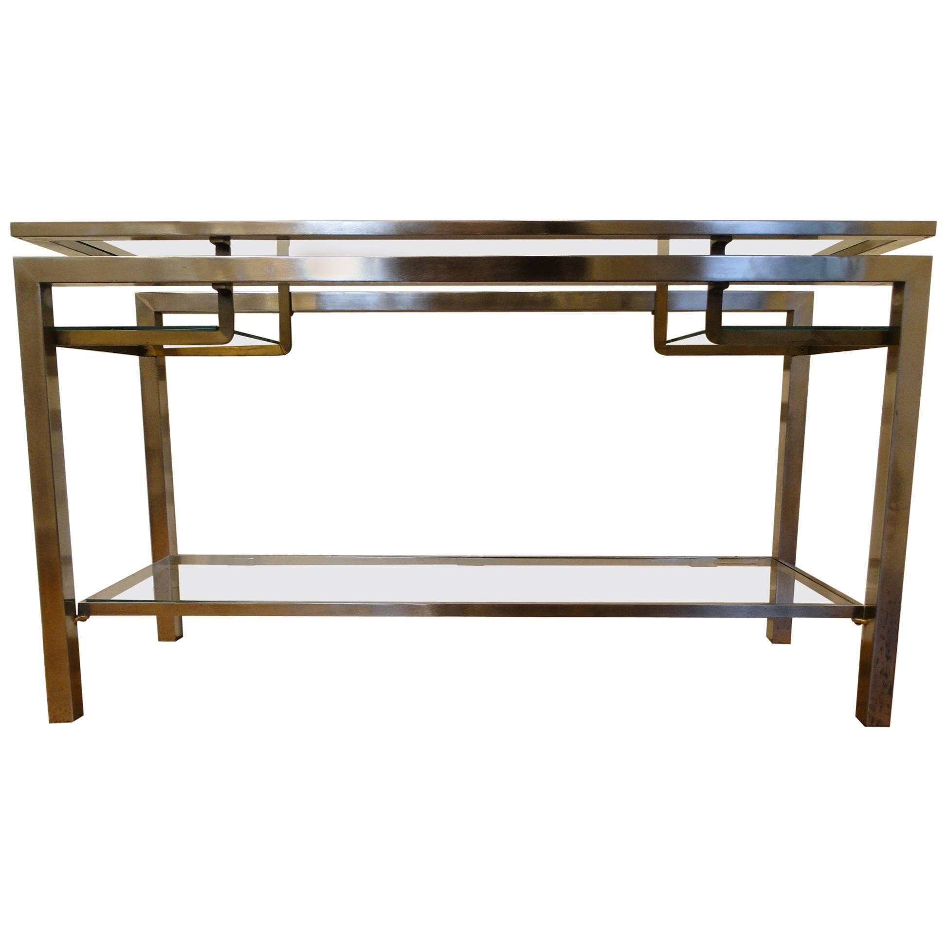Guy Lefevre France, 1970 Stainless Steel Console with Double Tops